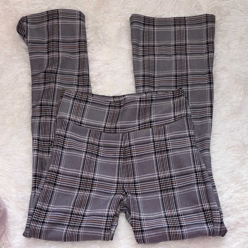 Gray Plaid Pull-On Pants